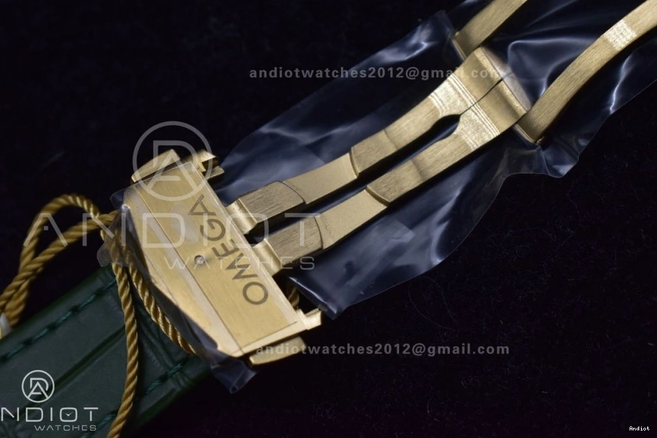 Gold Green Manual Speedmaster Green YG in Dial Chrono Strap Leather on RMF Moonshine Moonwatch Edition Best 0701